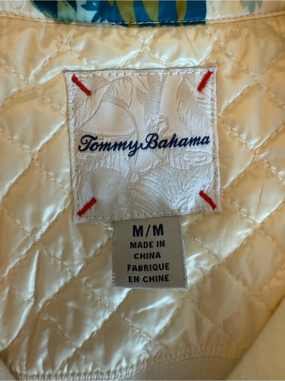 Tommy Bahama Aruba Cream Quilted-Panel Pullover Quarter Snap Top Jacket M - Picture 3 of 10